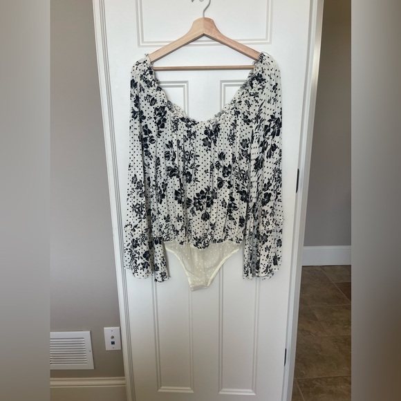 Free People Black & White Floral Boho Bodysuit - Picture 3 of 6